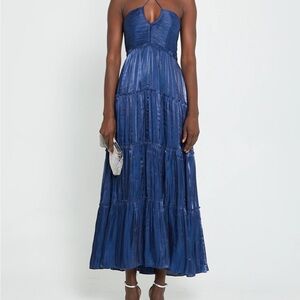 Elegant Blue Halter Maxi Dress